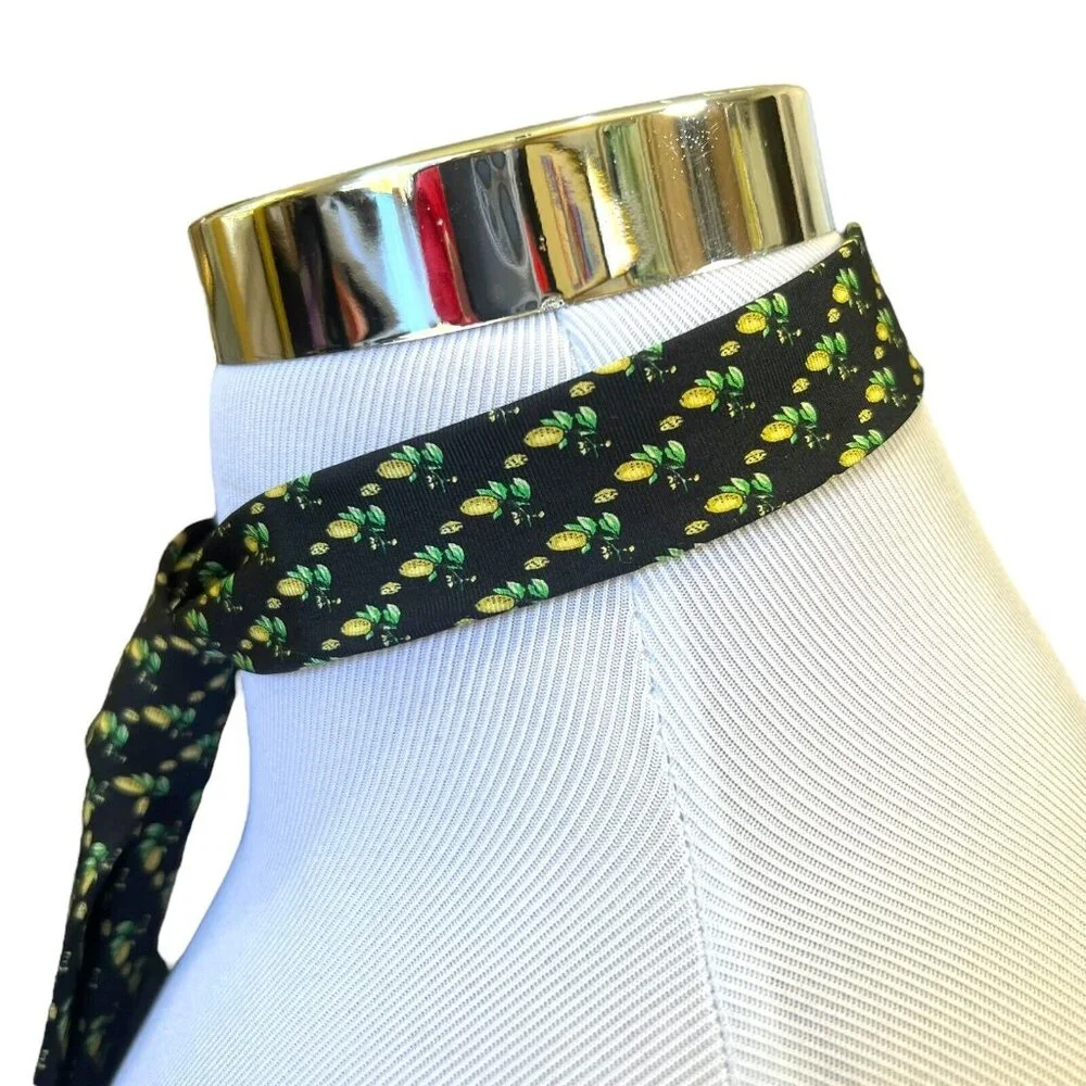 Galizia Mens Silk Navy Blue Ditsy Lemon Print Tie Made In Italy 3 .75